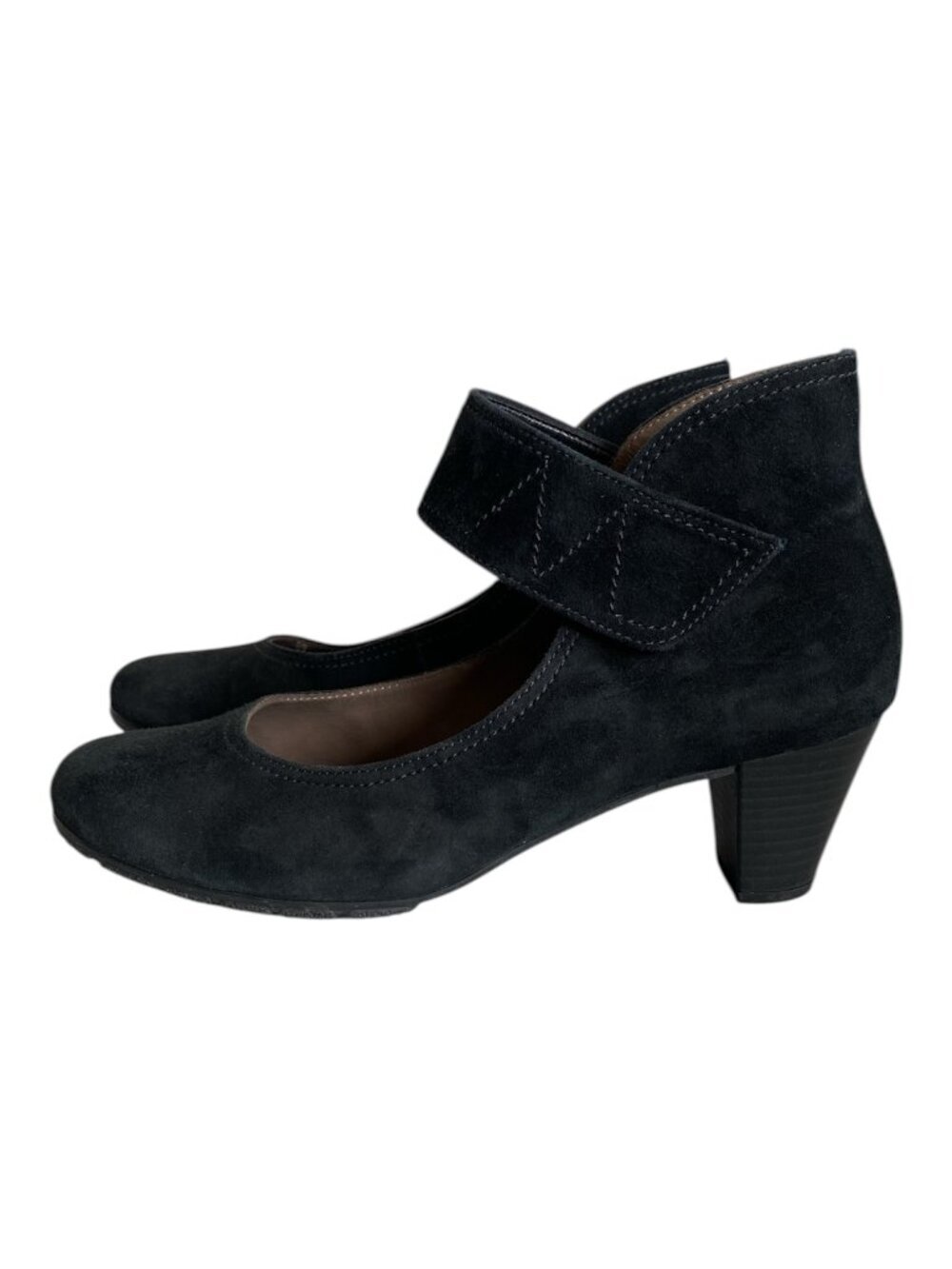 Gabor Black Suede Mary Jane Pumps Block Heel SZ 10